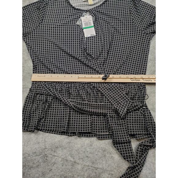 NWT Michael Kors Womens Large Black Ruffled Printed Long Sleeve Keyhole Wrap Top - Picture 7 of 12